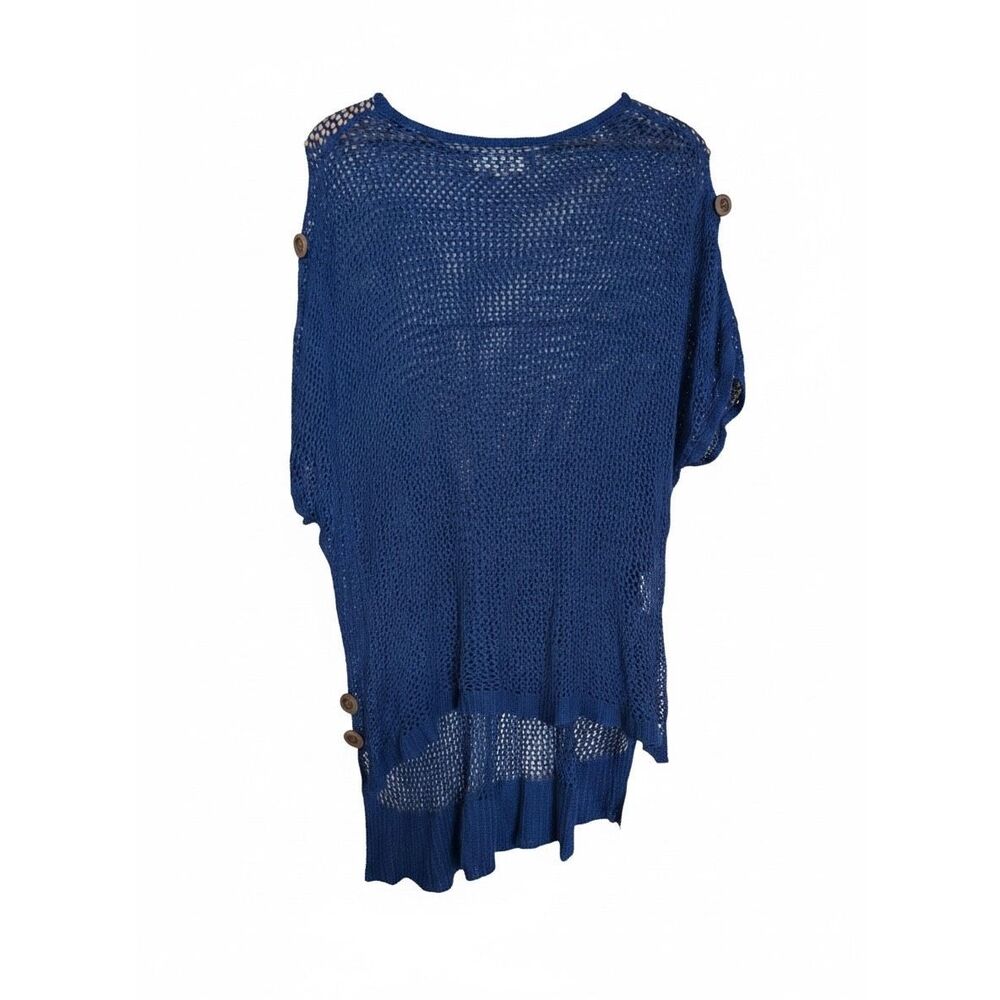 Simply Noelle Crochet Knit Top Blue Open Weave Boho Beach‎ Cover Up S/M